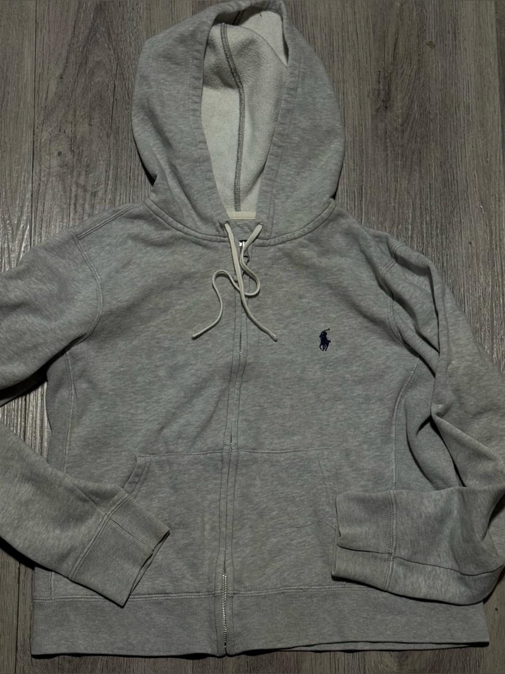Ralph Lauren Light Gray Zip-Up Hoodie with Navy Pony